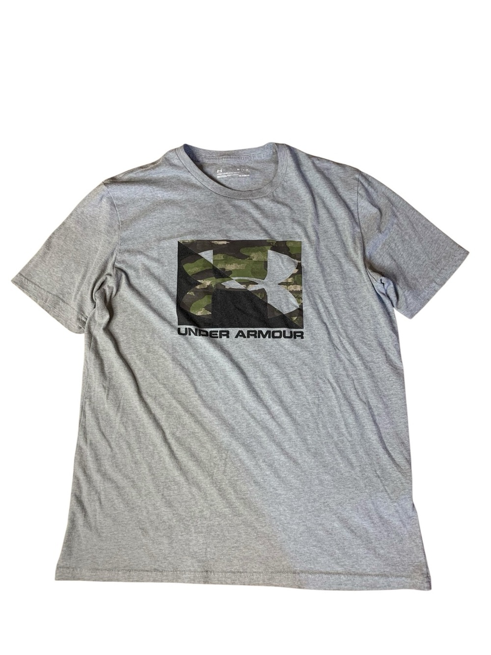 Under Armour HeatGear Camo Box Logo T-Shirt Grey Medium